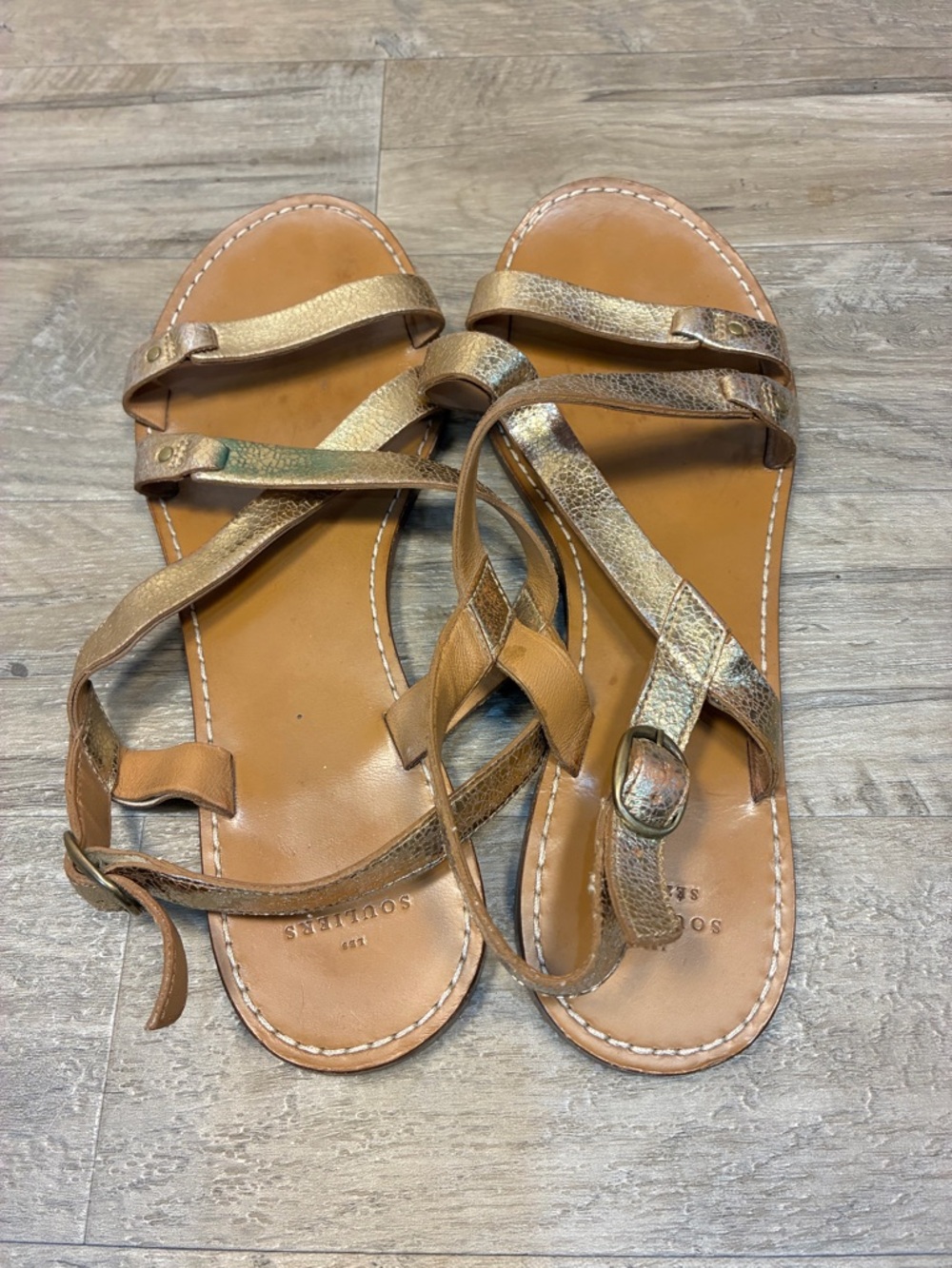 Sezane Ella Gold Strappy Leather Sandals - Picture 10 of 14